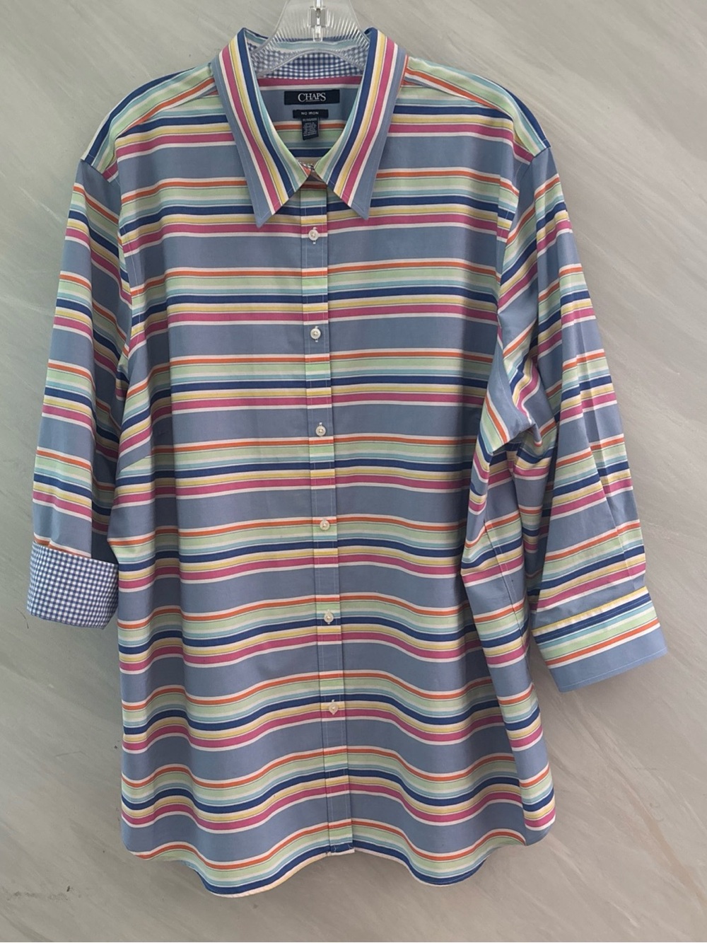 Ralph Lauren Chaps 3X No Iron Button Up Multicolor Striped 3/4 Sleeve Blouse